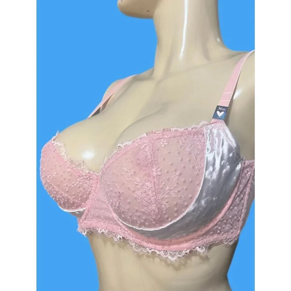 Victorias Secret Dream Angels Push Up without padding velvet lace bra pink 32DDD